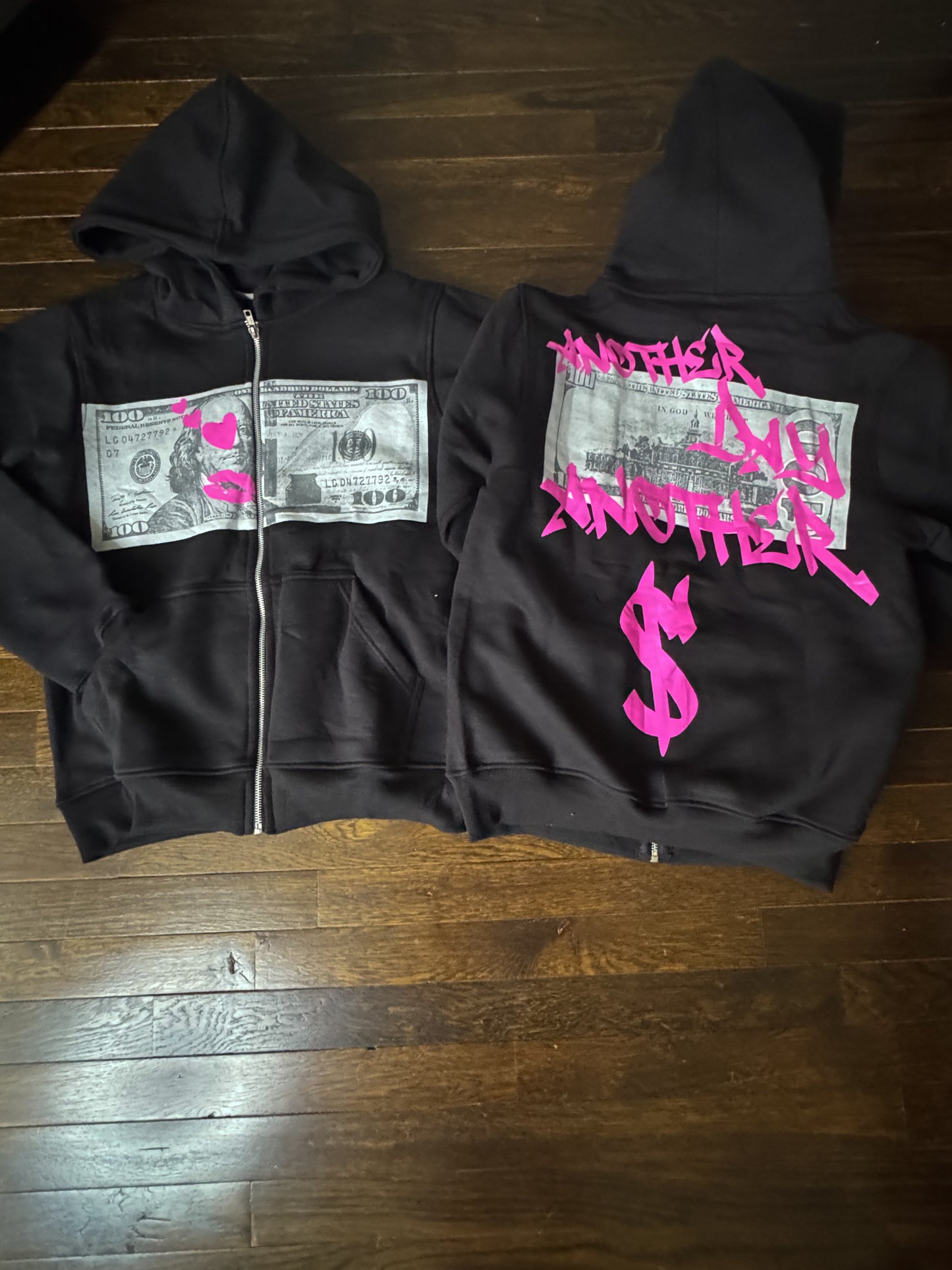 100 dollar bill x Another Day Another Dollar zip up hoodie