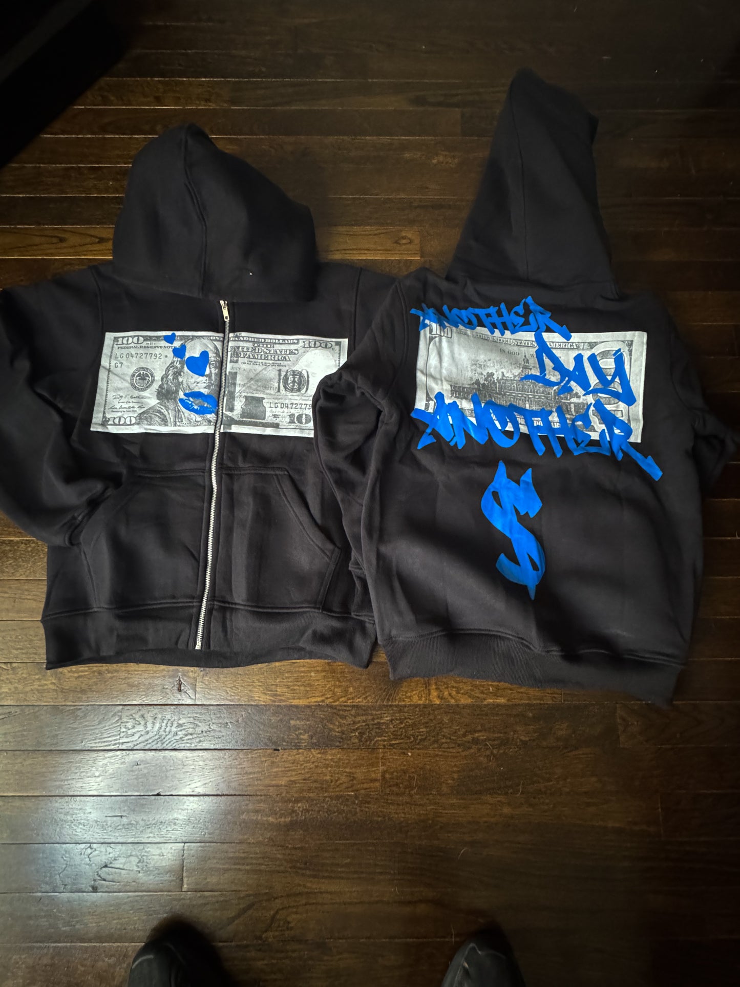 100 dollar bill x Another Day Another Dollar zip up hoodie