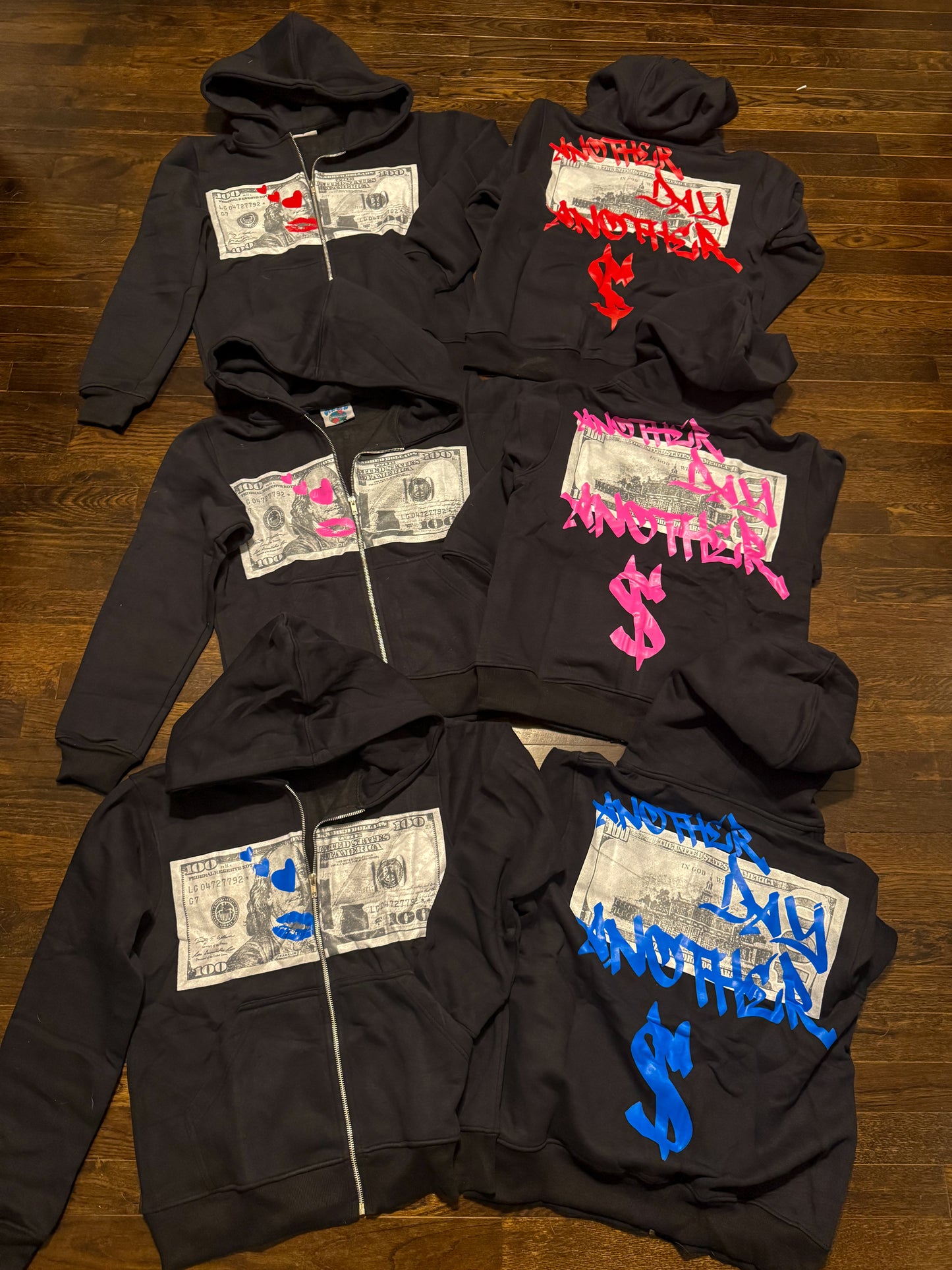 100 dollar bill x Another Day Another Dollar zip up hoodie