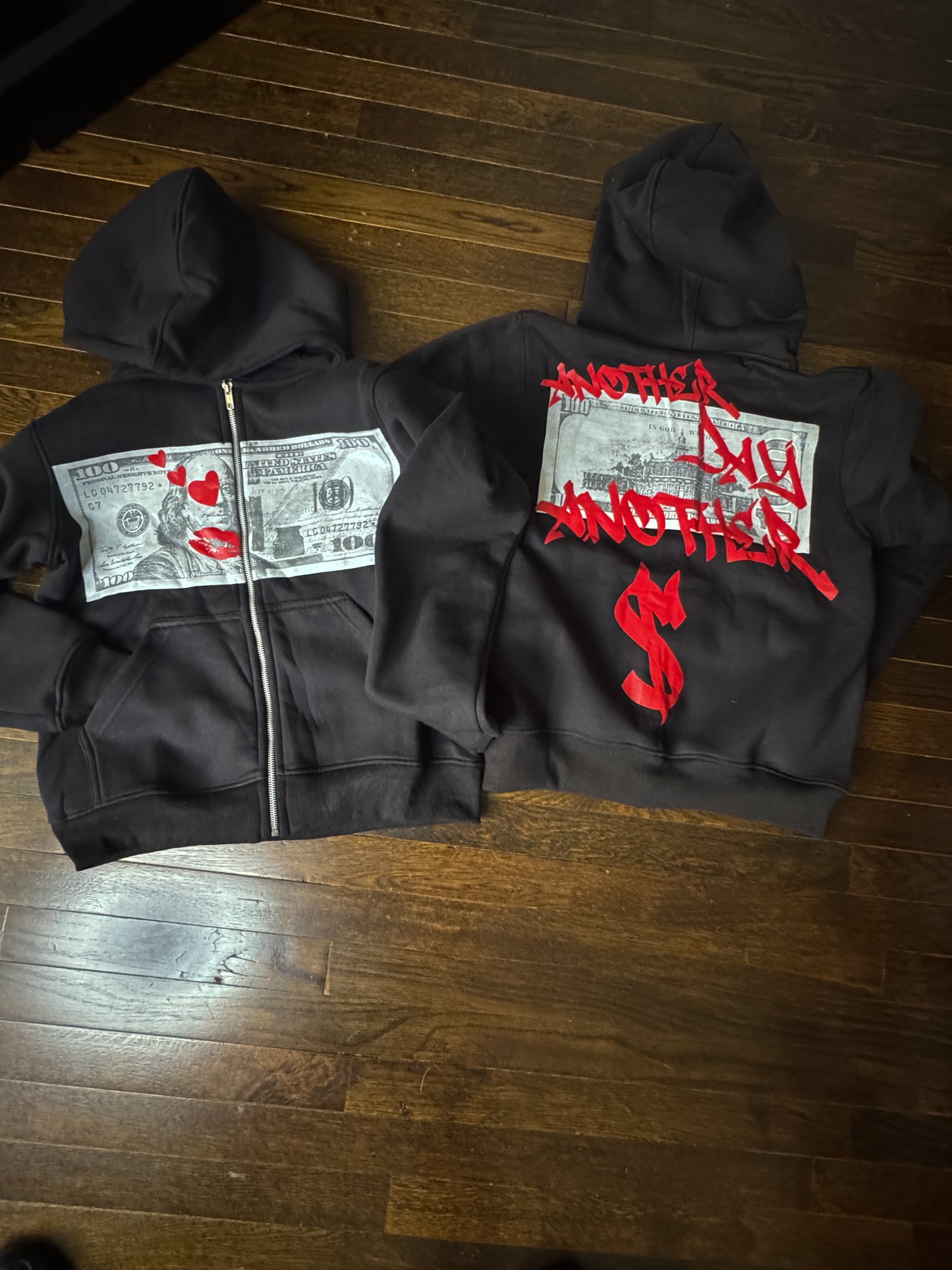 100 dollar bill x Another Day Another Dollar zip up hoodie